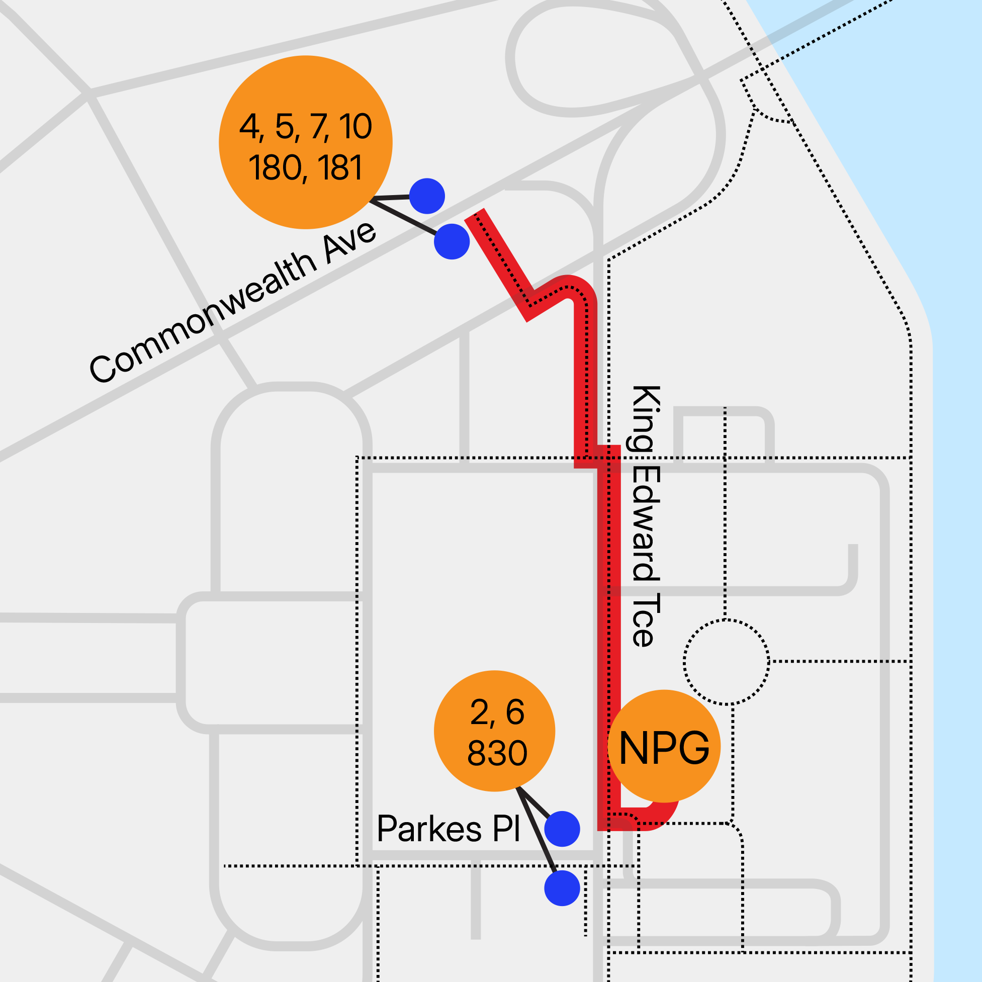 Map of public transport near the National Portrait gallery