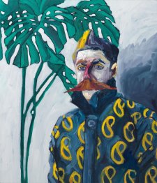 Habitat of monstera II (Self-portrait with yellow paisley jacket), 2023 Bahman Kermany