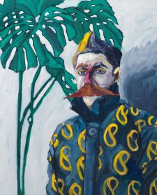 Habitat of monstera II (Self-portrait with yellow paisley jacket), 2023 Bahman Kermany