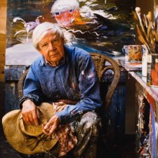 Arthur Boyd in his studio at Bundanon