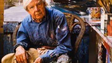 Arthur Boyd in his studio at Bundanon