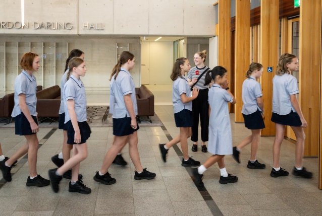 Students leaving the Gallery