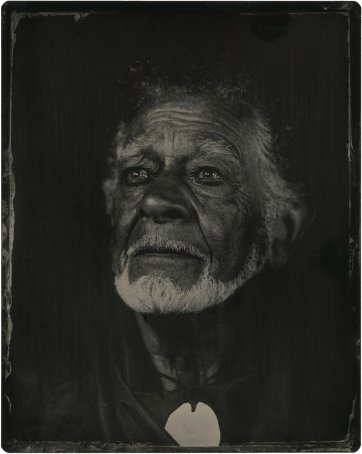 Men of High Degree: Jim Everett – puralia meenamatta (clan plangermairreenner, Ben Lomond people, Cape Portland nation, north-east Tasmania), 2023 Brenda L Croft, Prue Hazelgrove (Wet plate collodion process technical assistant) 