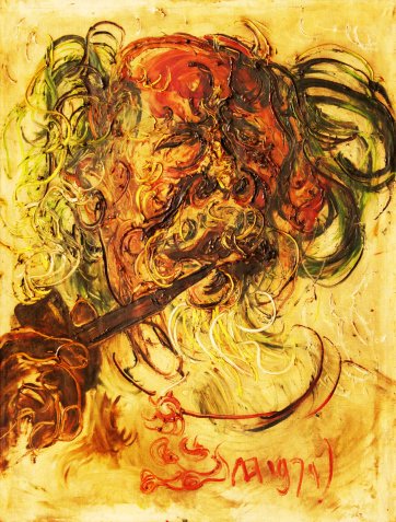 ﻿Potret Diri dan Pipanya, 1971 by Affandi