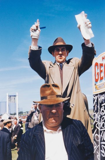 Bookmakers at race meeting, England