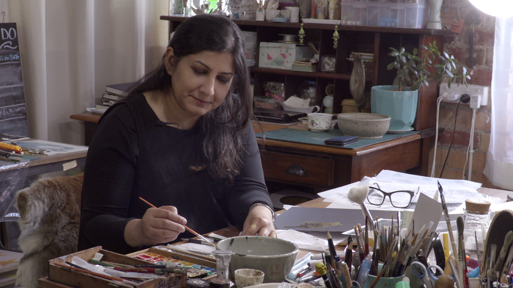 Nusra Latif Qureshi in her studio