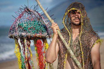 The collection Ghost Net Totems by Pormpuraaw Arts and Cultural Centre (featuring Simone Arnol designs) shown as part of the Cairns Indigenous Art Fair Fashion Performance: Water is Sacred, 2020 Ebony Doyle