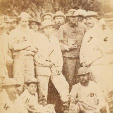 H.R.H. The Duke of Edinburgh and Suite in Mining Costume after descending the Band of Hope Gold Mine, Ballarat, Australia