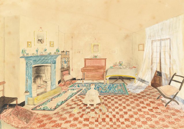 Major and Mrs Errington’s house in Van Diemen’s Land, John on the floor, 1843
 by Eliza Errington