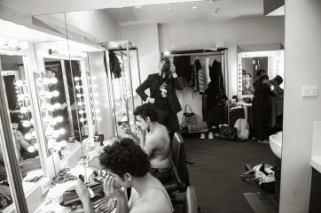 Collaboration – Sam Goraya, 
Santosh Ram and Samir Kumar Panigrahi backstage before a performance of Kundalini: The Awakening!, n.d. Zlatko Varenina