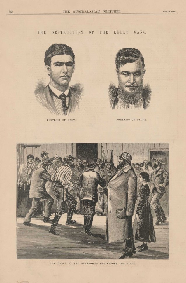 The Destruction of the Kelly gang (from The Australasian Sketcher, 17 July 1880)