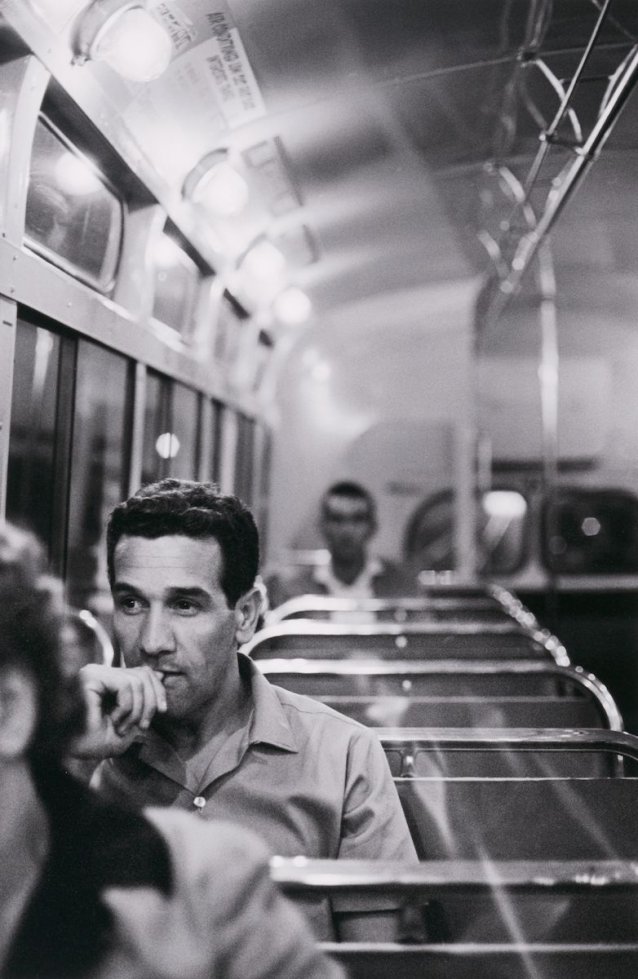 Charles Perkins on bus to Tranby Aboriginal College, Glebe