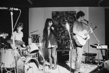 The Lighthouse Keepers, ANU Union, Canberra, 1983. Juliet Ward (vocals), Greg Appel (guitar), Steven Williams (drums)