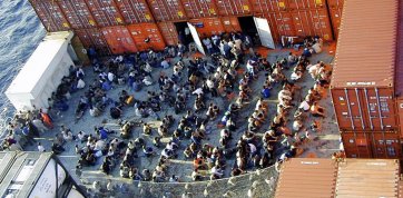 The MV Tampa with 438 rescued asylum seekers. Wallenius Wilhelmsen/AAP