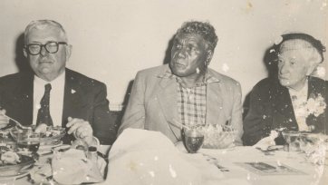 Dr HV Evatt, Albert Namatjira and Dame Mary Gilmore having a meal