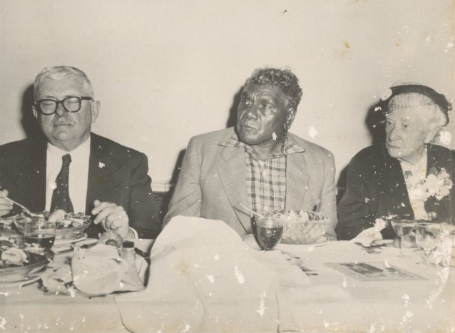 Dr HV Evatt, Albert Namatjira and Dame Mary Gilmore having a meal