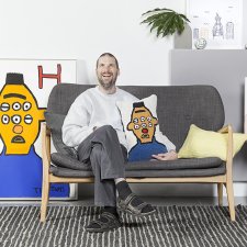 Thom Roberts with Burt the Oscar Train 2017 and cushion cover