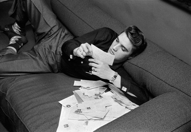 Reading fan letters, New York City. March, 17, 1956