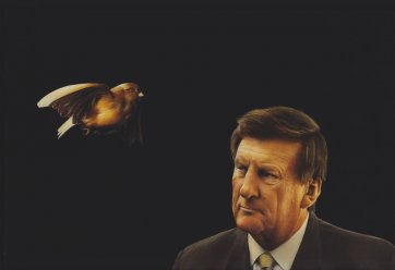 A bird flies past Jeff Kennett, 2006 by Sam Leach