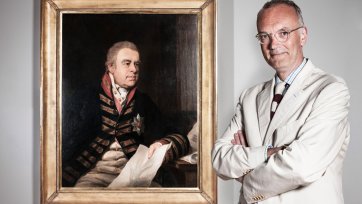 Angus Trumble with Portrait of Sir Joseph Banks by Thomas Phillips