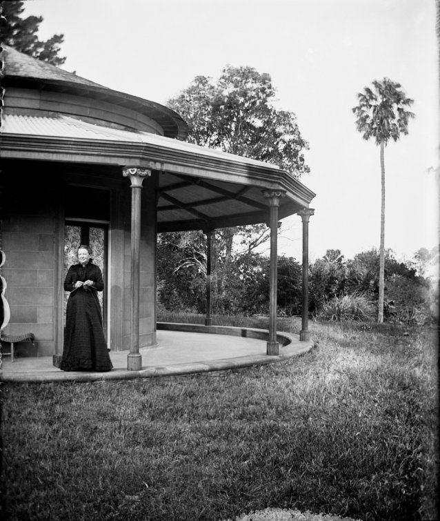 Mary Windeyer on the verandah at Tomago, NSW