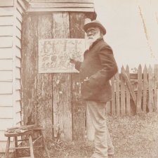 William Barak at work on the drawing ‘Ceremony’ at Coranderrk