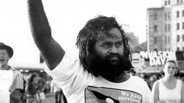 Vincent Brady leading anti Bicentenary Protest, Brisbane, 1987 Michael Aird